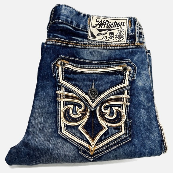 Affliction Cooper Burning Men’s Blue Jeans  size 31 X 32 Sold Out In Stores - Picture 3 of 14